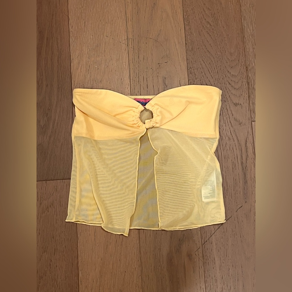 Edikted Yellow Split Front Sheer Mesh Top and Skirt Set - Picture 3 of 8